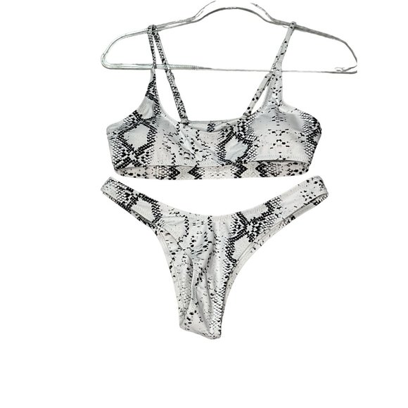 Bikini Two Piece Black White Animal Print Swimsuit Swimwear Bathing Suit - Picture 1 of 9
